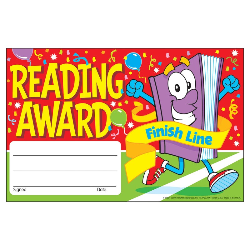 Trend Enterprises Trend Reading Award Finish Line Recognition Awards, 5-1/2" x 8-1/2", 30 Count - Image 1